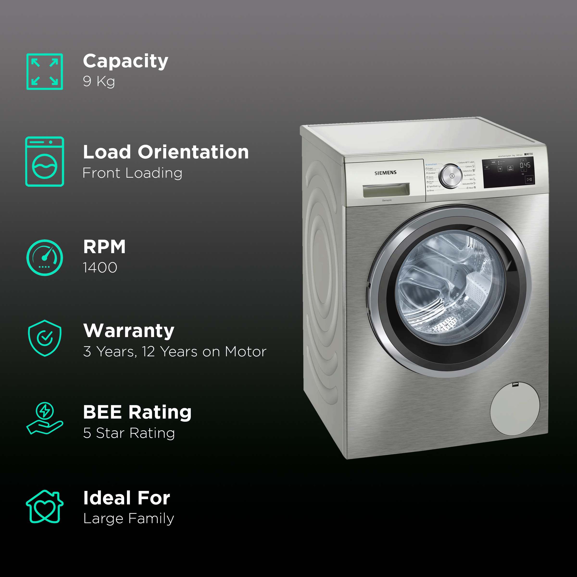 Buy Siemens 9 Kg 5 Star Fully Automatic Front Load Washing Machine ...